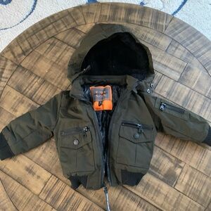 Olive Green Hooded Jacket with Black Accents